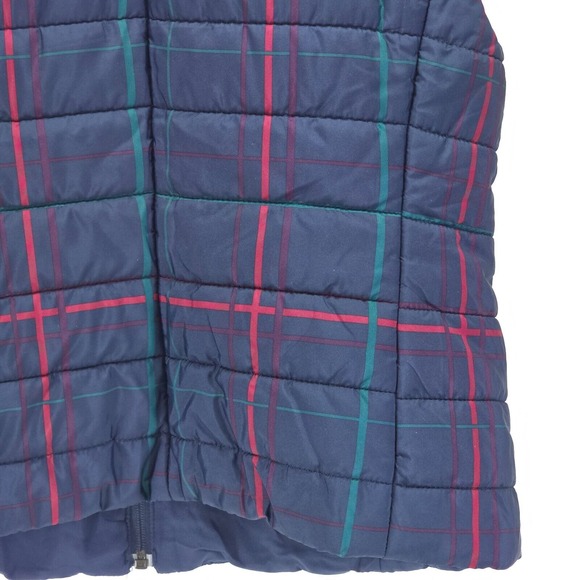 LOFT Puffer Vest Womens Small Navy Plaid Clueless Preppy Academia Style Full Zip - Picture 16 of 16
